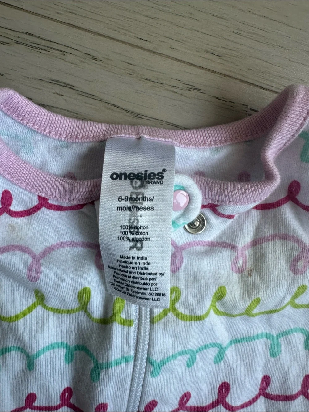 Baby Pink Multi-Color Swirl Print One-Piece Footed Pajamas